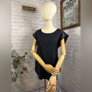 Express Black with Gold Studs Scoop Neck Short Sleeve blouse